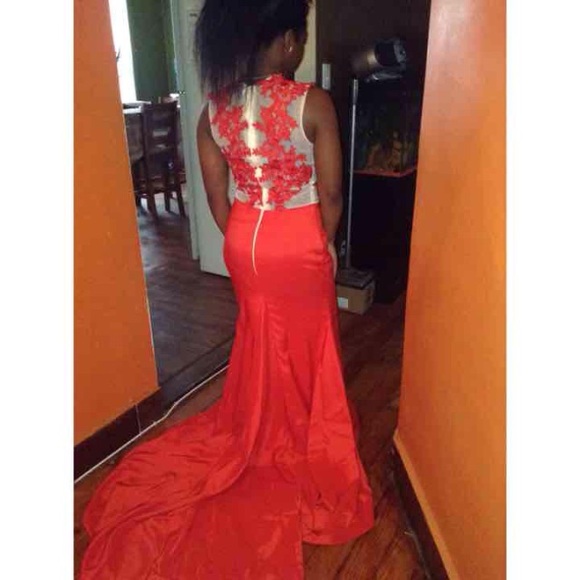 Red Lace Prom Dress - Picture 4 of 4