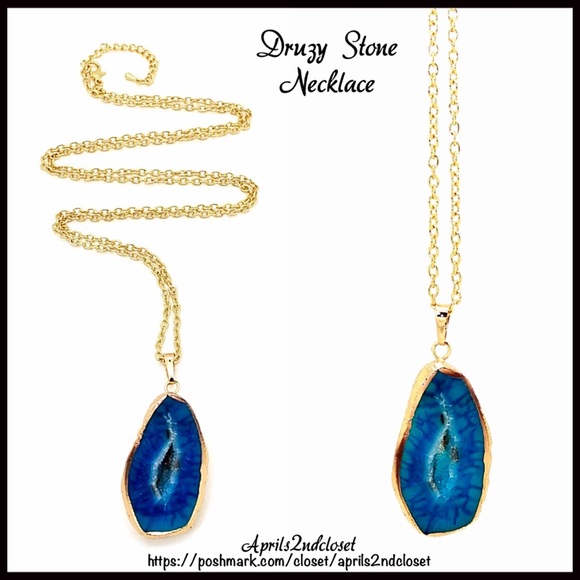 ❌SOLD❌NECKLACE DRUZY 24K Plated Stone - Picture 3 of 4