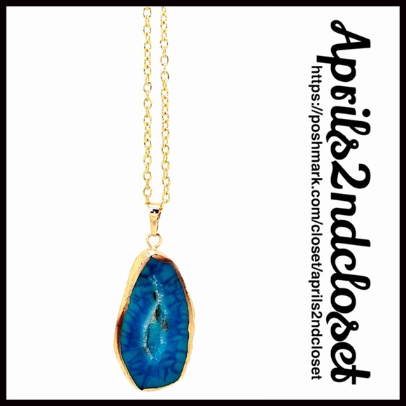 ❌SOLD❌NECKLACE DRUZY 24K Plated Stone - Picture 2 of 4