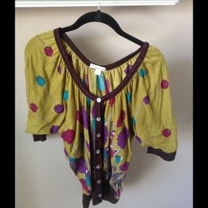 Multi-colored Buttoned Cute Chic Flower Top