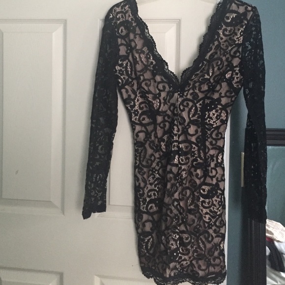 Laced fitted black and blush mini dress