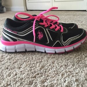 US Polo Assn, black, neon pink, white shoes size 9