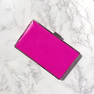 Neon pink flat box clutch wallet
