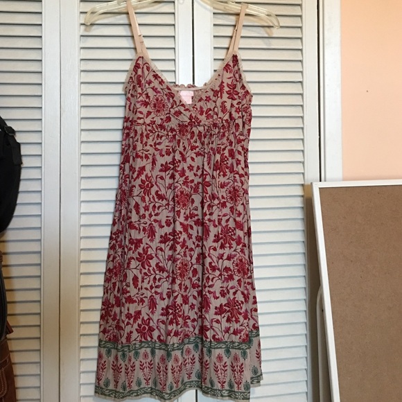 Red floral print empire waist dress. 100% cotton
