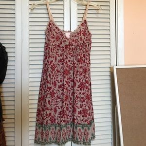 Red floral print empire waist dress. 100% cotton