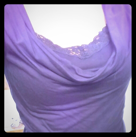 Express navy cowl neck and lace inset - Picture 1 of 4