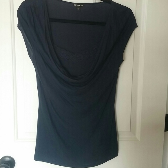 Express navy cowl neck and lace inset - Picture 2 of 4