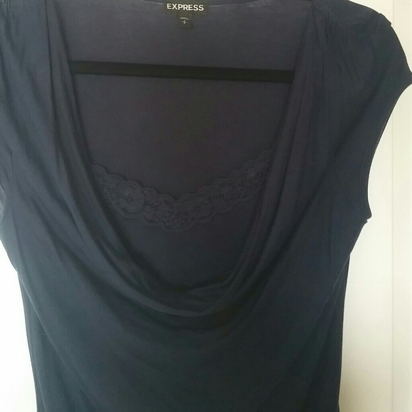 Express navy cowl neck and lace inset - Picture 3 of 4