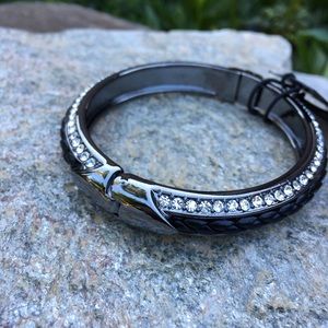 🆕Trendy Silver & Black Leather Bangle from Sak's