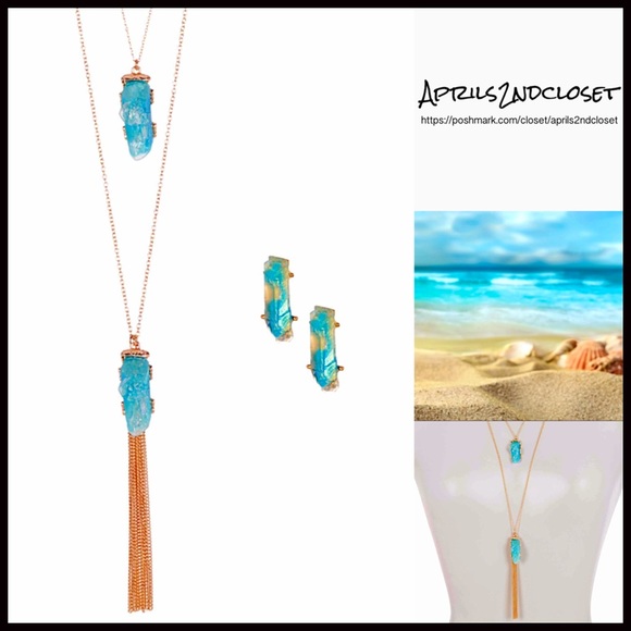 BANSRI AGATE STONE TASSEL NECKLACE EARRINGS SET - Picture 6 of 8