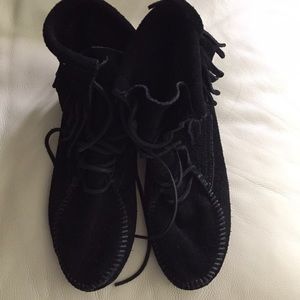 Minnetonka Suede Fringe Moccasin Booties