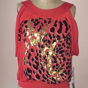 BRAND NEW XOXO CORAL LEOPARD PRINT TOP!!