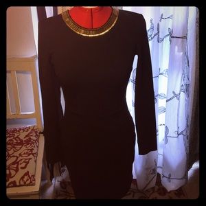 New.Black long sleeve and gold embellished dress.