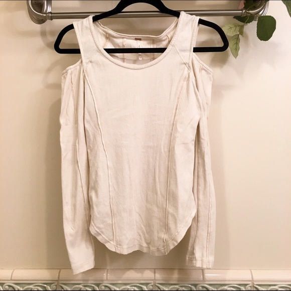 Free People Cream Off The Shoulder Long Sleeve Top