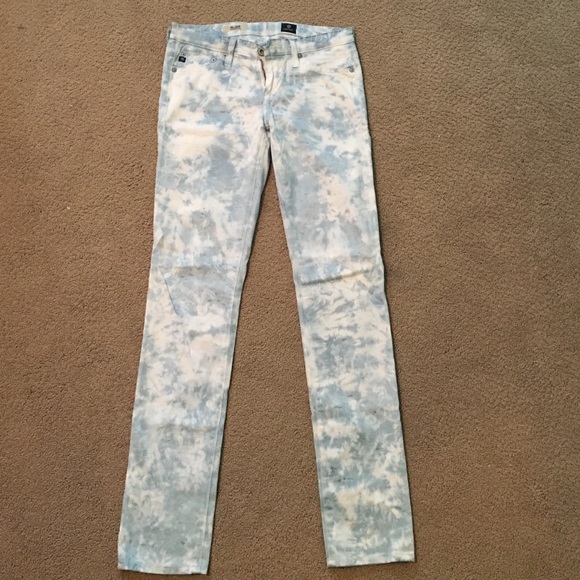 AG cigarette leg blue and white tie die jeans