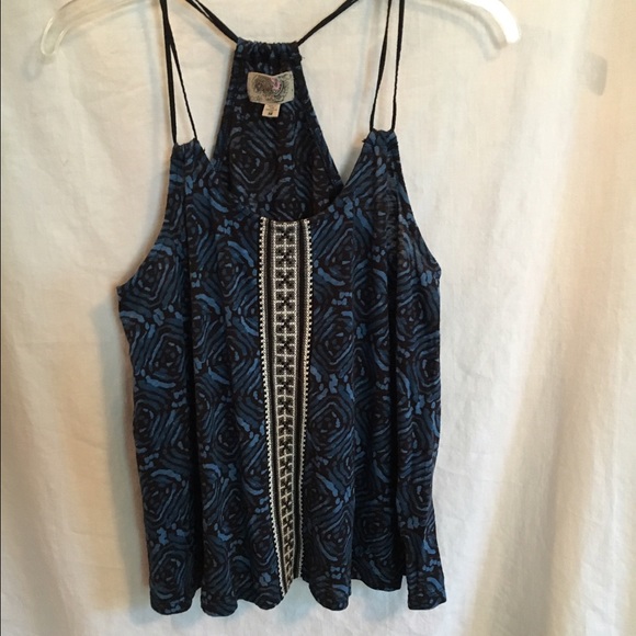 Embroidered Blue Flowey Tank