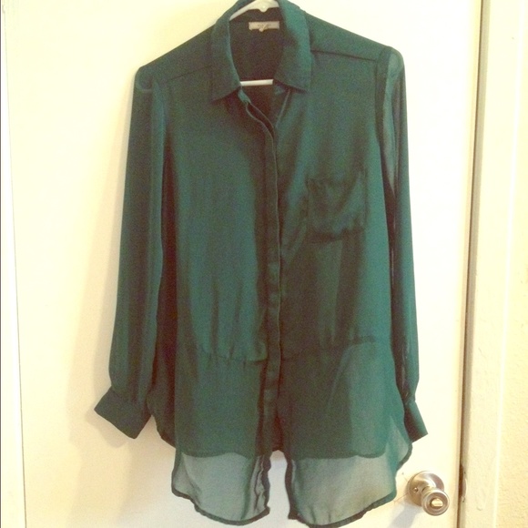 Pleione Green Collared Sheer Shirt Size Small