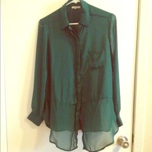 Pleione Green Collared Sheer Shirt Size Small