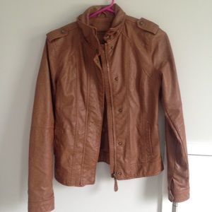 brown leather jacket