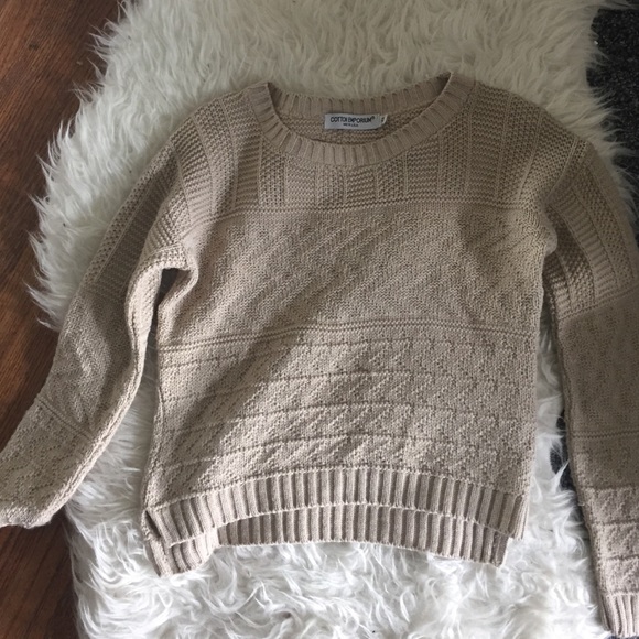 Tan Cropped Knit Sweater