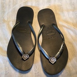 Jeweled heart flip flops