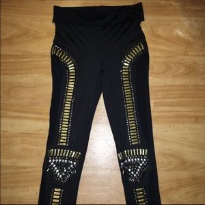 Black studded mesh cutout leggings