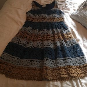 Blue and Gold Anthro Maeve Lace Dress