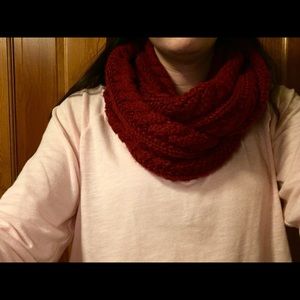 Red knit infinity scarf