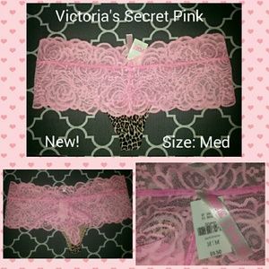 NEW!  VICTORIA'S SECRET PINK LACE THONG Size:M
