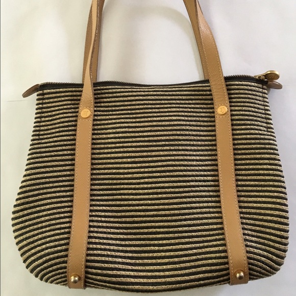 Tan & Black striped Eric Javits Bag