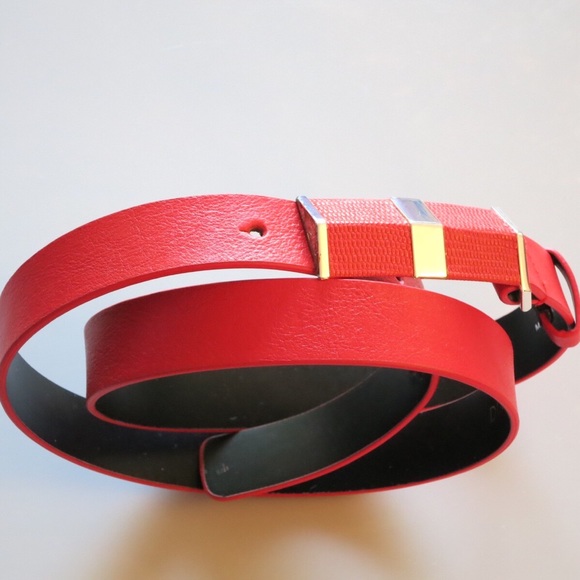 DVF Slim Red Leather Tava Belt - Picture 1 of 4