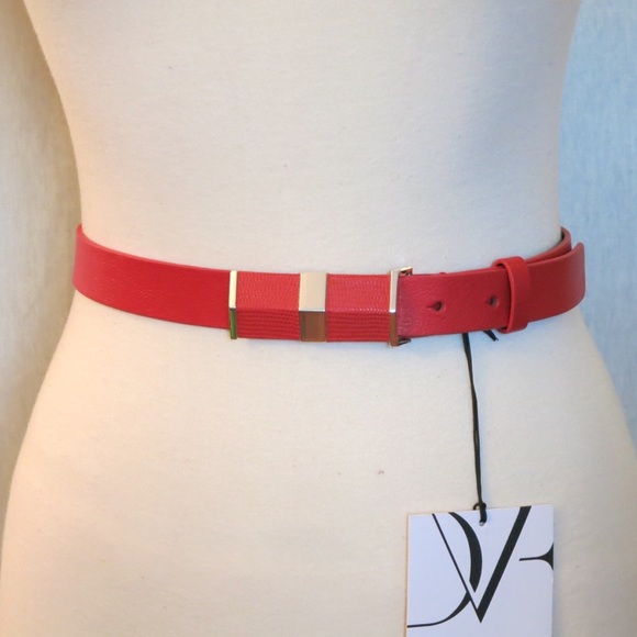 DVF Slim Red Leather Tava Belt - Picture 2 of 4