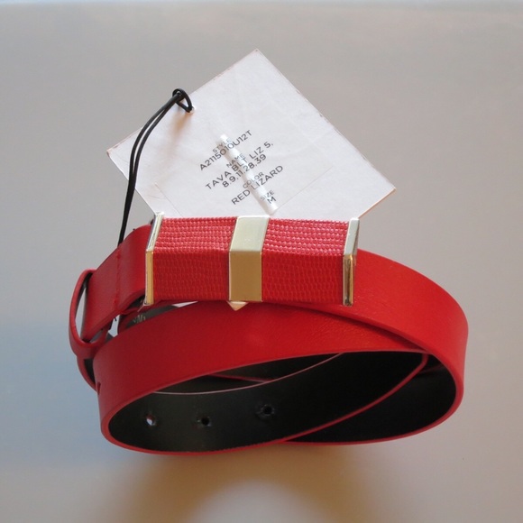 DVF Slim Red Leather Tava Belt - Picture 3 of 4