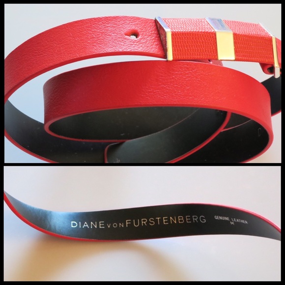 DVF Slim Red Leather Tava Belt - Picture 4 of 4