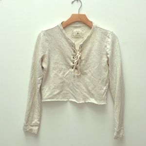 Lace-up front long sleeve shirt! Oatmeal color