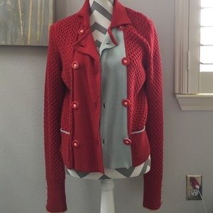 Anthropologie Sparrow red/baby blue sweater-sz med