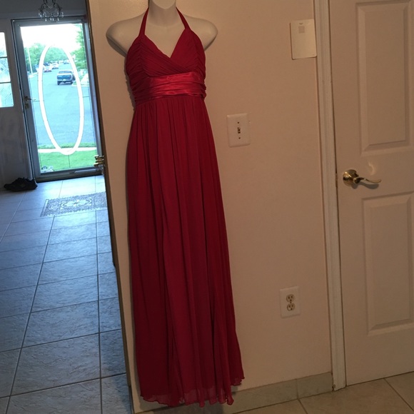 Fuchsia pink halter prom dress