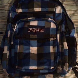 jansport blue plaid backpack hardly used large