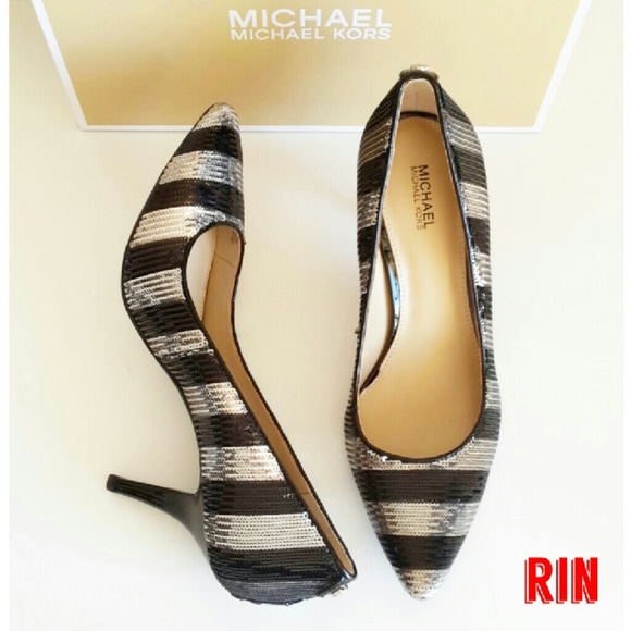 NEW MICHAEL KORS FLEX MID PUMP STRIPE SEQUIN