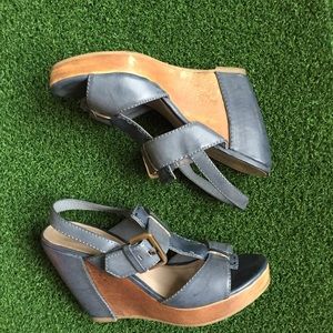 Blue and wood color wedges