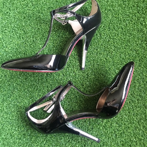 Paris Hilton t strap patent heels