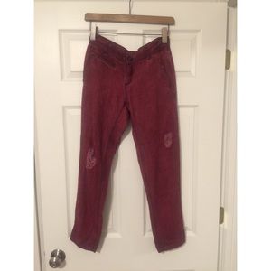 Free People Distressed Burgundy Pants (size 0)