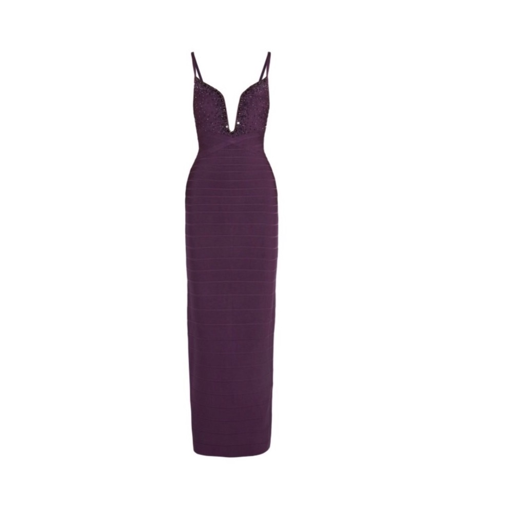 Herve Leger Priscilla Beaded Wire Neckline Dress