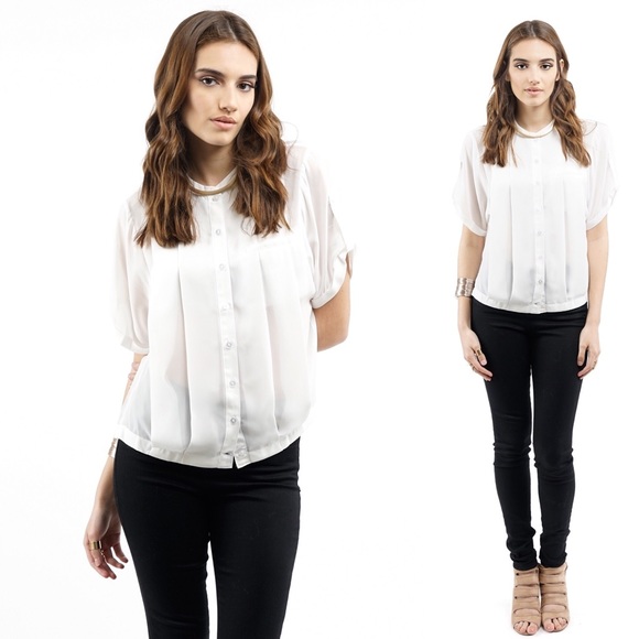 Style Link Miami Tops - 🚚 SALE 🚚 White Pleated Loose Fit Blouse