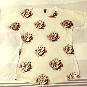 JCrew tshirt w painted rose gold roses
