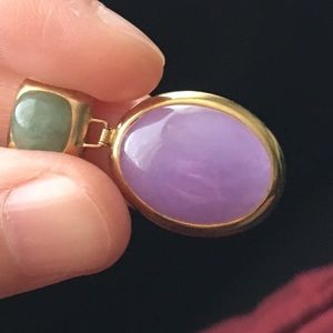 14k solid gold green and lavender jadeite pendant