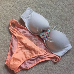 VICTORIAS SECRET VS peach white bikini set
