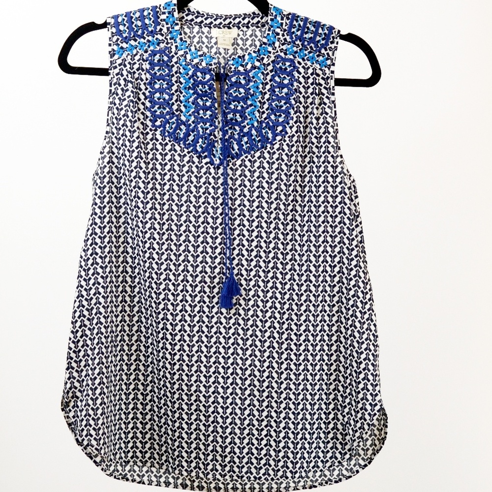 J.Crew Printed Embroidered Tassel Top (Factory)