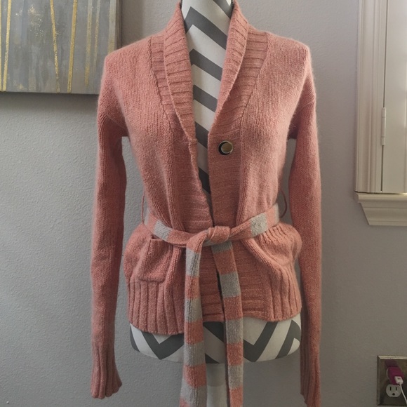 Anthropologie pink sweater, with matching belt