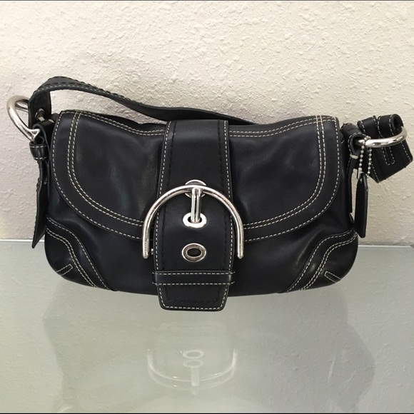 Authentic Coach leather buckle soho flap baguette